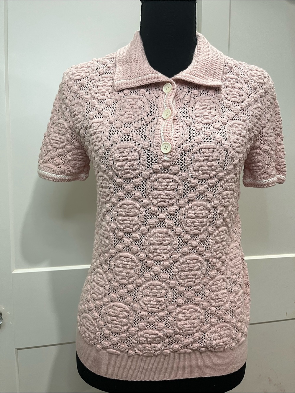 Tory Burch Women’s Pink Knit Polo Short Sleeve Top